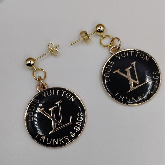 Louis Vuitton Zipper pulls (2) 25 mm plus .925 Earring Posts, Black - Picture 2 of 5